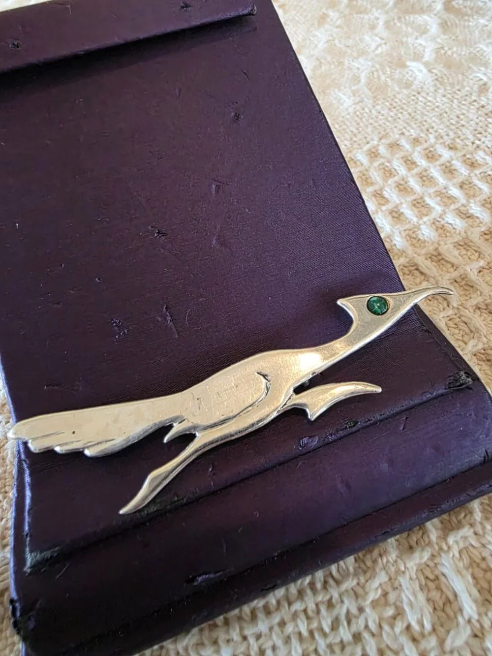 Vintage Handcrafted Sterling Silver ROADRUNNER Pin Gemstone Eye Accent